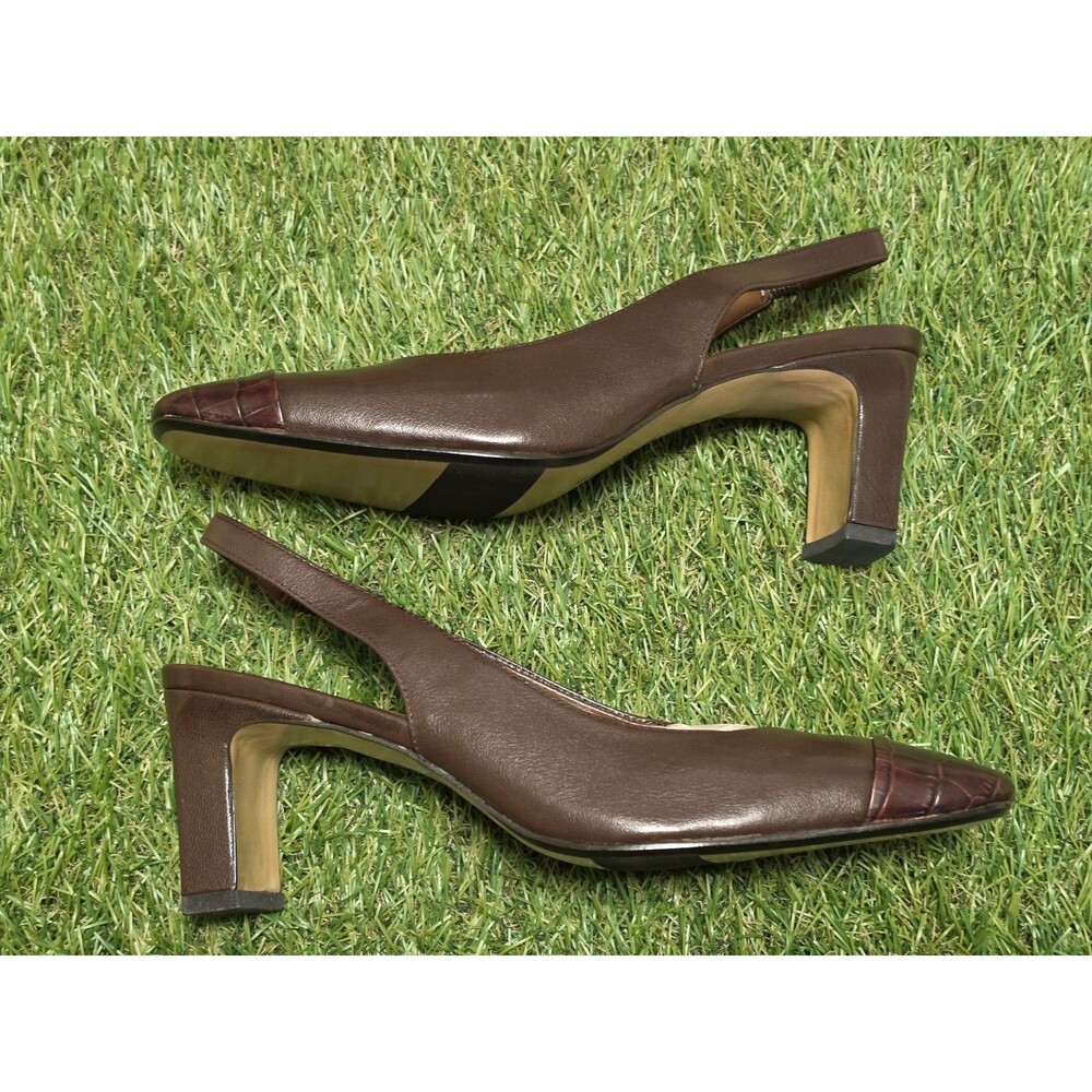 Vintage Easy Spirit ESKASATO Brown Leather Slingback Block Heel Size 6 1/2 NIB - Picture 3 of 16